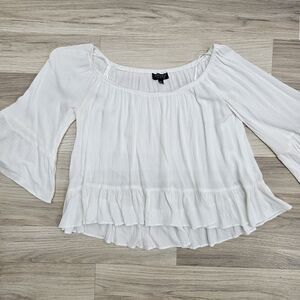 TOPSHOP Womens White Cropped Ruffle 3/4 Sleeve Sheer Top Size 4